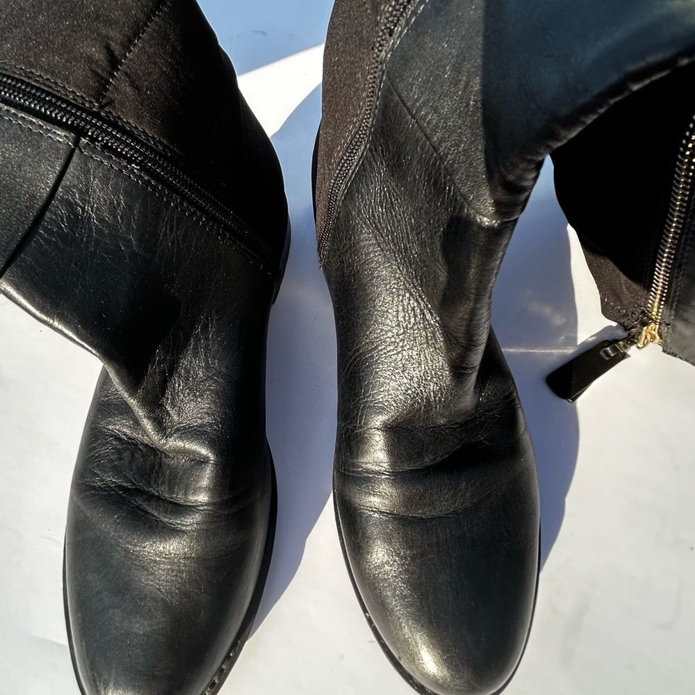 Isaac Mizrahi Black Leather Back Calf Stretch Material Riding Boots Size 9 - Picture 4 of 13